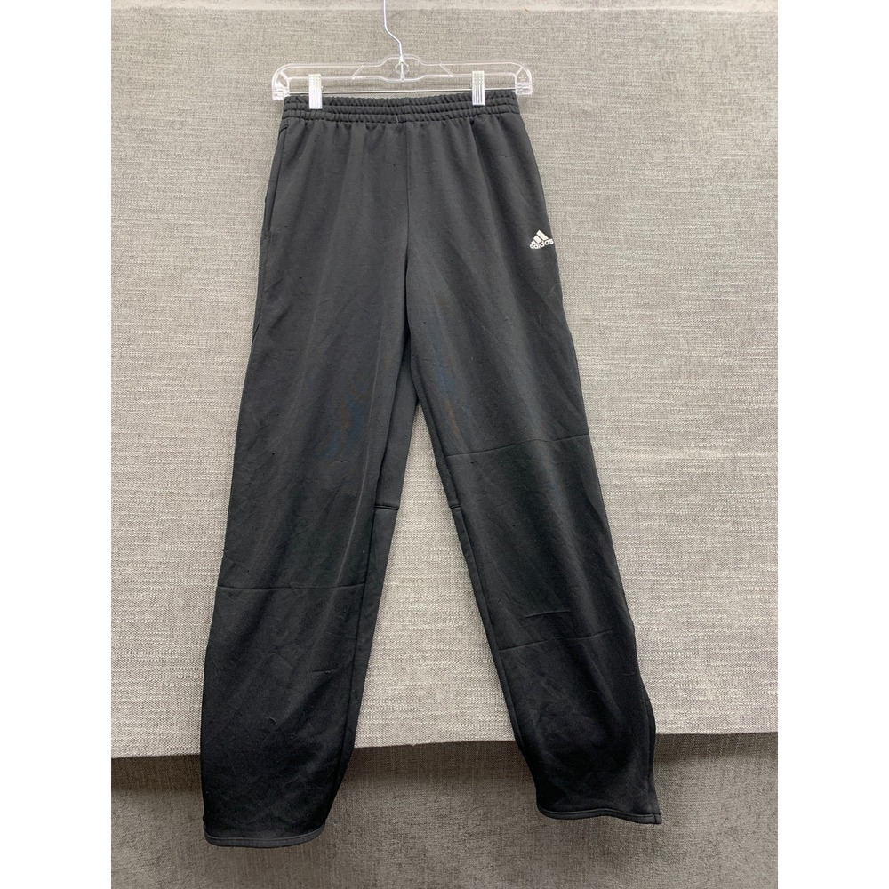 Adidas Pants Kids L 14/16 Black 3-Stripes Climalite Elastic Waist Ankle Zip
